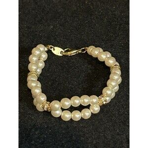 Vintage Avon Faux Pearl Bracelet With Gold Tone Beads Signed J64